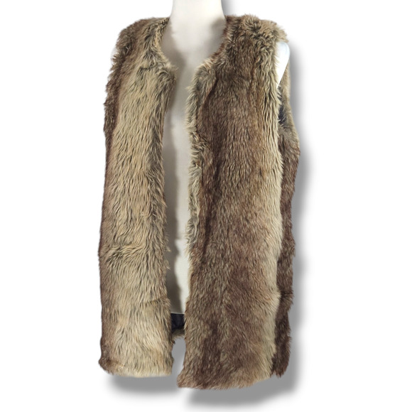 EUC INC International Cozy Statement Ombre Faux Fur Vest Sz. S [4] Brown Cream - Picture 2 of 8
